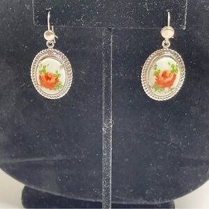 Cottagecore Rose Cameo-Style Silver Tone Earrings